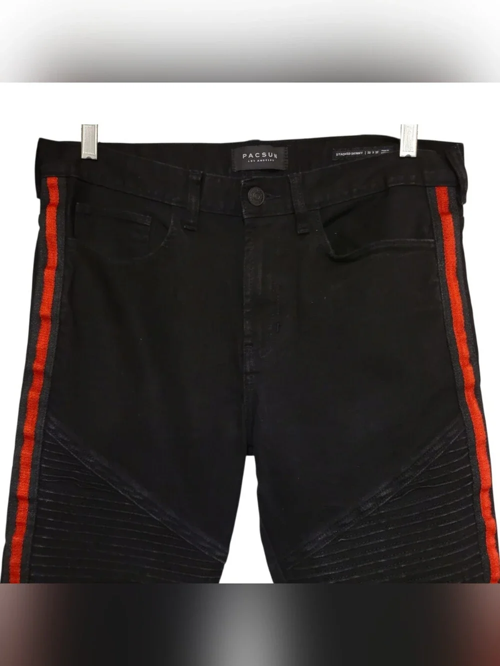 PacSun Stacked Skinny Jeans Black & Red Biker Comfort Stretch (Measures 34x34)